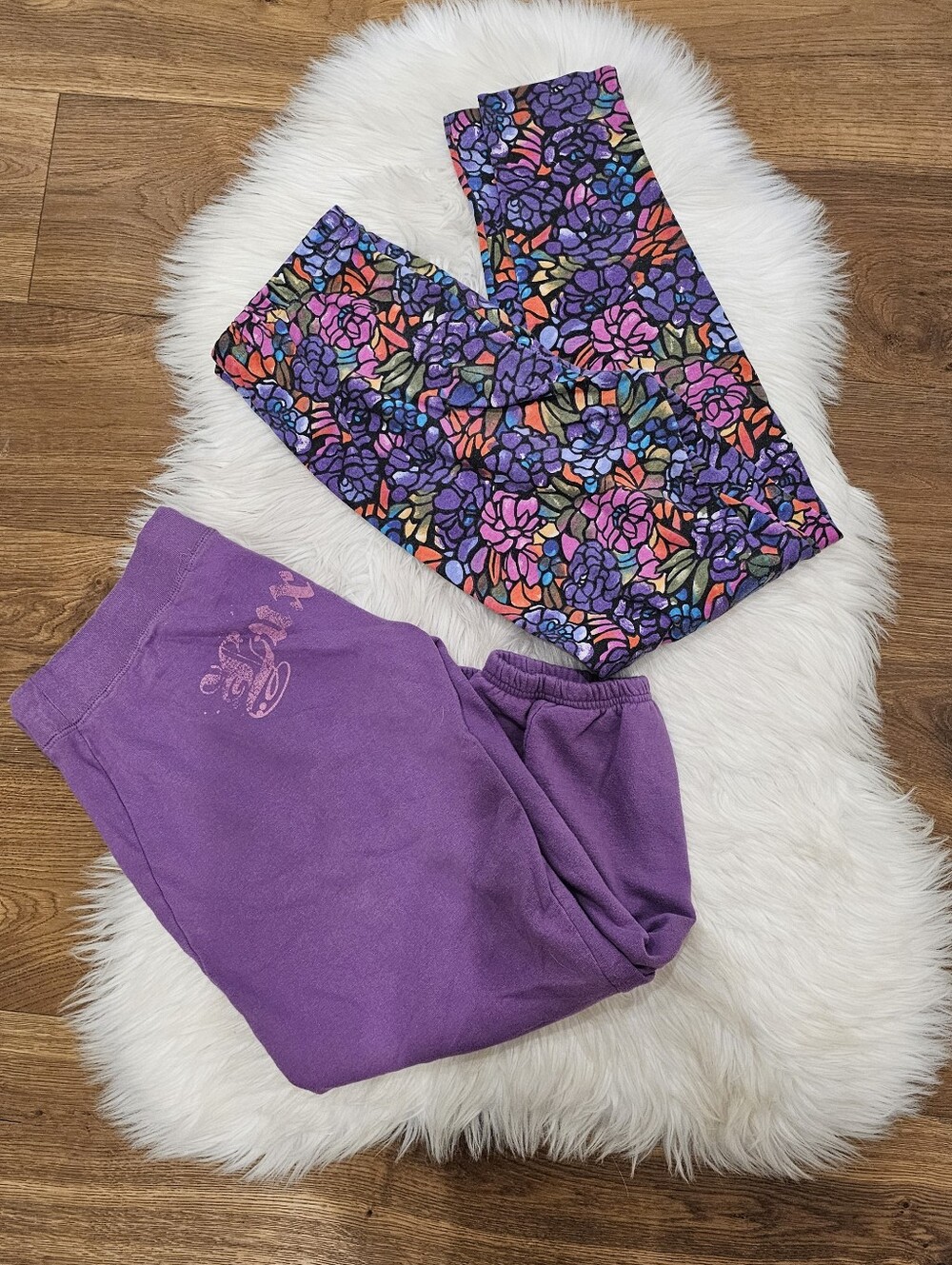 Vintage Purple Floral Leggings and Purple Sweatpants Set